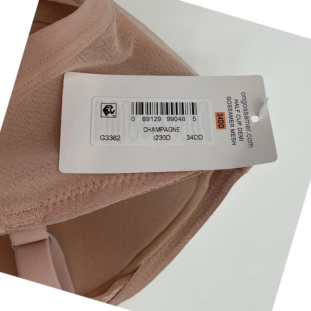 On Gossamer Champagne Half Cup Demi Gossamer Mesh Bra 34DD‎ G3362 New